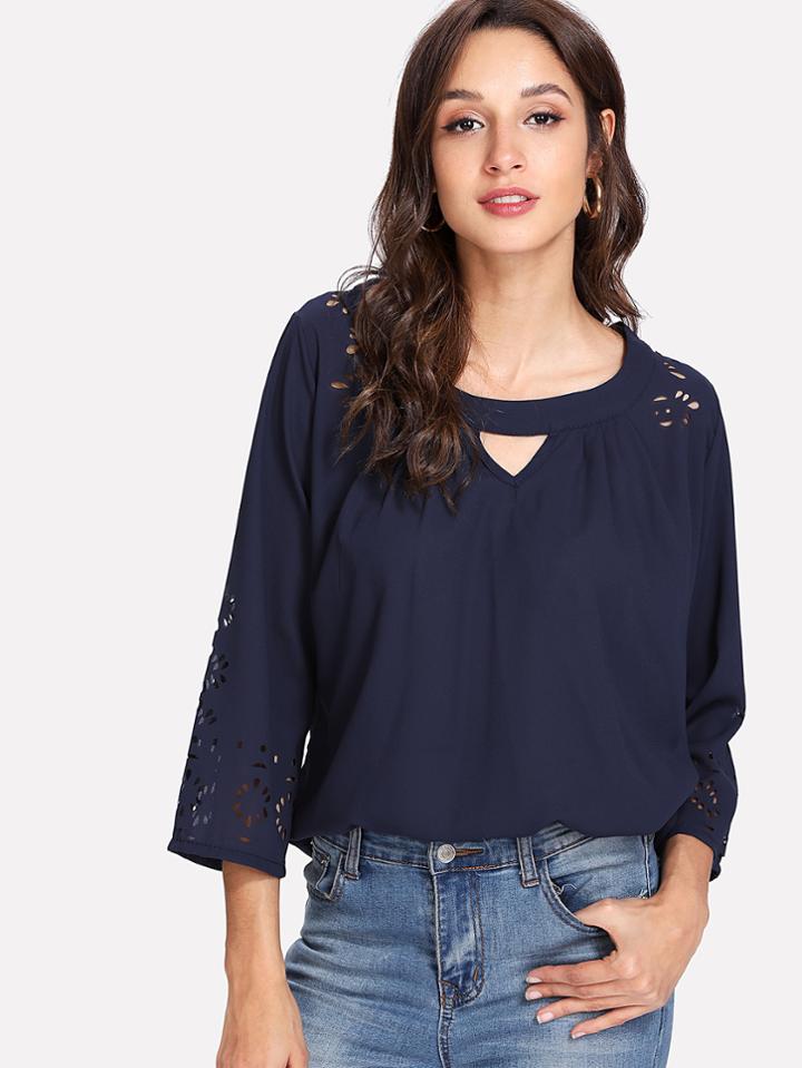 Shein Laser Cut Out Detail Blouse
