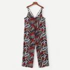 Shein Leaf Print Strappy Detail Wide Leg Jumpsuit