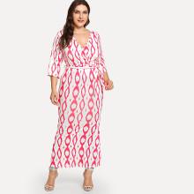 Shein Plus Knotted Wrap Front Geo Print Dress