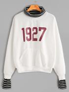 Shein White Printed Contrast Trim 2 In 1 Sweatshirt