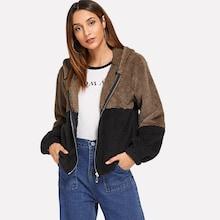 Shein Colorblock Hooded Teddy Coat