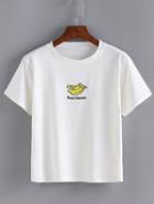 Shein White Banana Embroidered T-shirt
