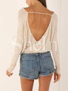 Shein Apricot Long Sleeve Unique Backless T-shirt