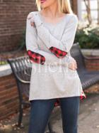 Shein Grey Elbow Patch Contrast Hem T-shirt