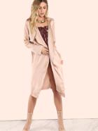 Shein Satin Waterfall Duster Coat Taupe