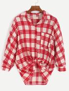 Shein Red Plaid Pocket Tunic Shirt