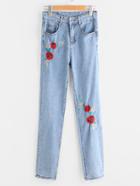 Shein Rose Embroidered Straight Jeans
