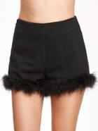 Shein Black Faux Fur Trim Zipper Shorts