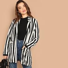 Shein Plus Notch Collar Striped Coat