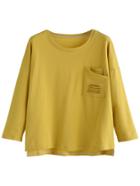 Shein Olive Yellow Distressed Pocket High Low T-shirt