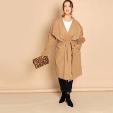 Shein Plus Waterfall Collar Pocket Front Coat