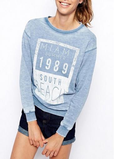 Rosewe Print Design Long Sleeve Blue Sweat