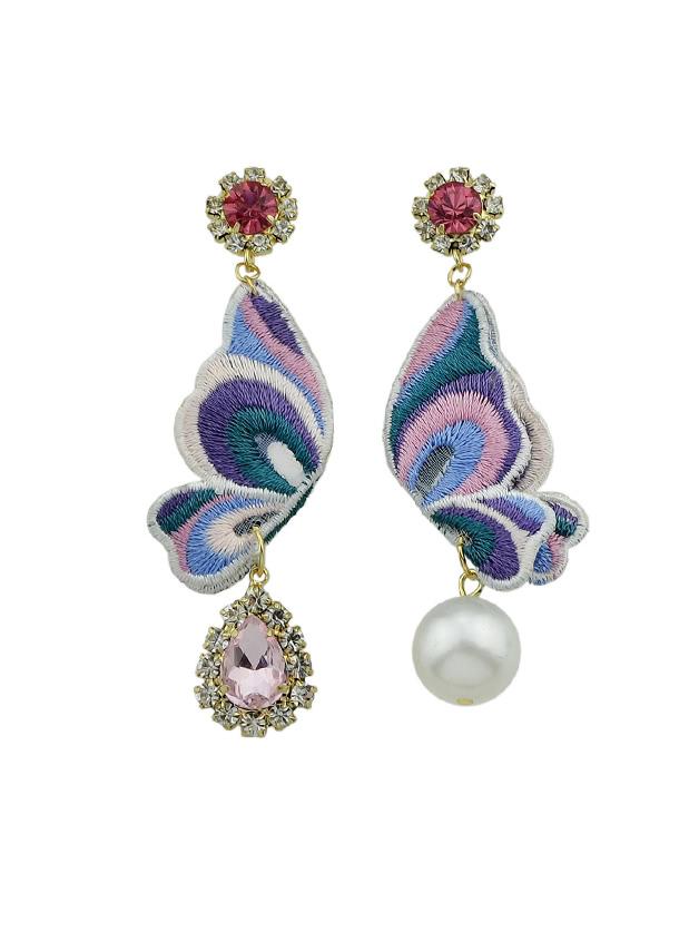 Shein Pink Butterfly Shape With Simulated-pearl And Rhinestone Drop Earrings