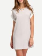 Shein Contrast Rolled Sleeve Dress With Belt