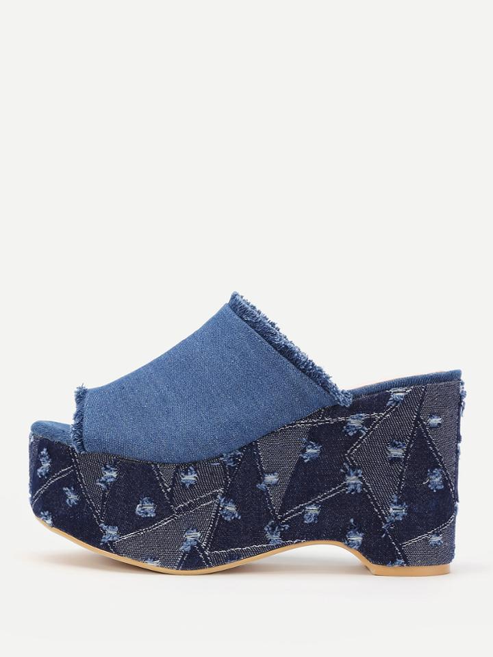Shein Raw Trim Denim Mule Wedges