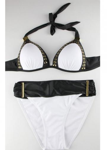 Rosewe Metal Decorated Halter Neck White Bikini