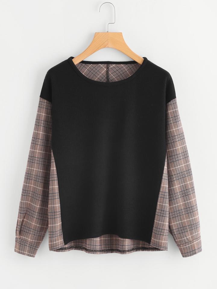 Shein Contrast Panel Wales Check Blouse