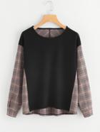 Shein Contrast Panel Wales Check Blouse