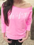 Shein Pink One Shoulder Letters Print T-shirt