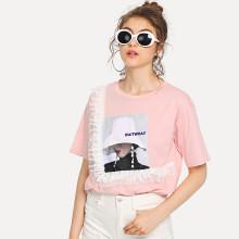 Shein Tiered Mesh Figure Print Tee