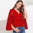 Shein Cape Sleeve Lace Up V Neck Top