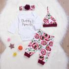 Shein Toddler Girls Letter Print Jumpsuit & Floral Print Pants & Hat & Headband