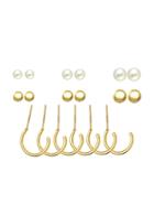Shein Gold Plated Faux Pearl Geo Earring Set