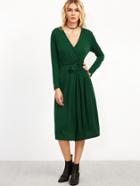 Shein Dark Green Deep V Neck Wrap Dress