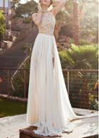 Rosewe Lace Patchwork White Backless Maxi Dress