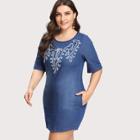 Shein Plus Embroidered Front Denim Dress