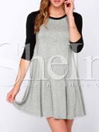Shein Grey Black Raglan Long Sleeve Color Block Dress