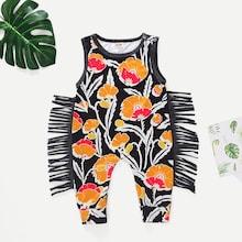 Shein Toddler Girls Floral Print Fringe Detail Jumpsuit
