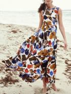Shein Multicolor Sleeveless Print Hollow Maxi Dress