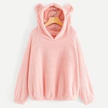 Shein Solid Hooded Teddy Sweatshirt