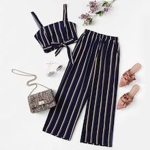 Shein Plus Knot Front Striped Top & Pant