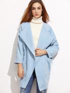 Shein Blue Draped Collar Raglan Sleeve Cocoon Coat