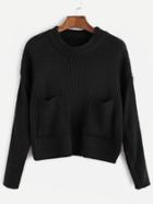 Shein Black Drop Shoulder Pockets Front Sweater