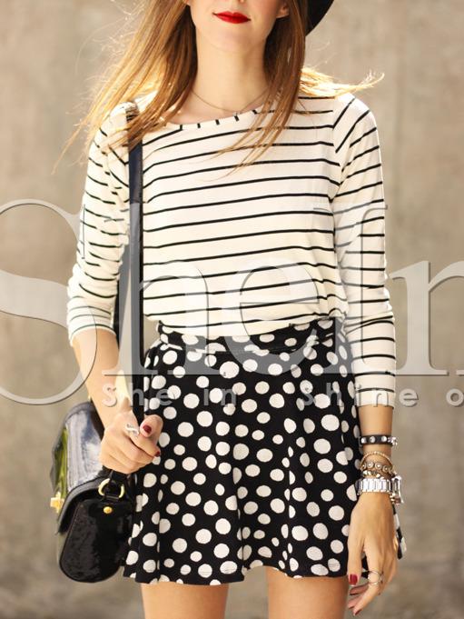 Shein White Striped Crew Neck T-shirt