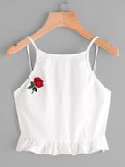 Shein Rose Embroidered Frill Hem Cami Top
