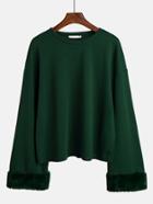 Shein Faux Fur Cuff Drop Shoulder Raw Hem Sweatshirt