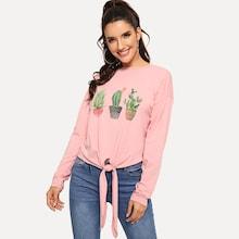 Shein Knot Hem Botanical Tee