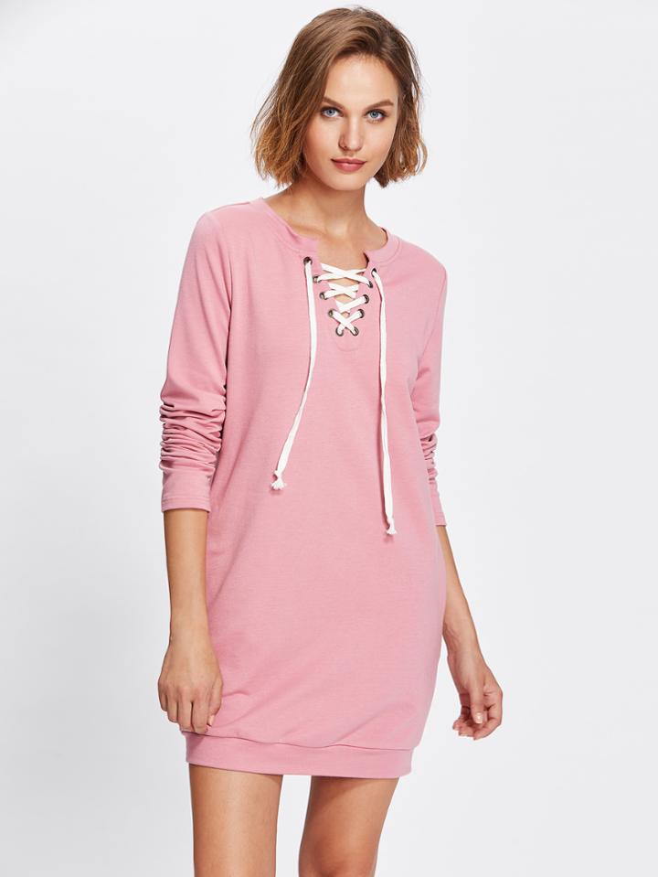 Shein Grommet Lace Up Front Longline Sweatshirt