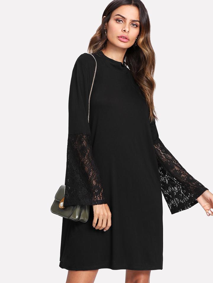 Shein Lace Flounce Sleeve Tunic Dress