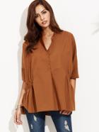Shein Brown Shirred Side High Low Blouse