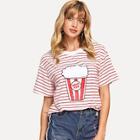 Shein Food And Striped Print Ringer Tee