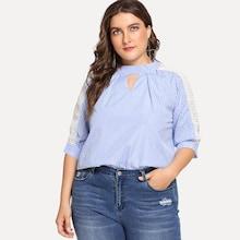 Shein Plus Striped Cut Out Crochet Blouse