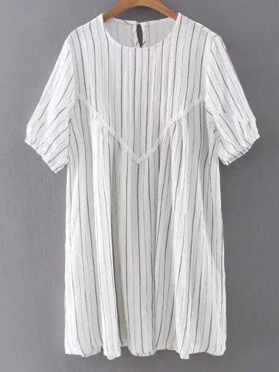 Shein Grey Half Sleeve Keyhole Back Striped Dress