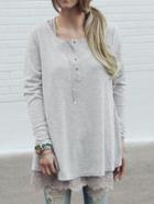 Shein Grey Round Neck Buttons Long T-shirt