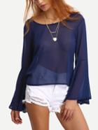 Shein Bell Sleeve Cutout Sheer Blouse