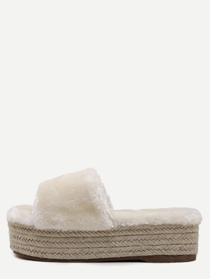 Shein Apricot Rabbit Hair Peep Toe Espadrille Platform Slippers